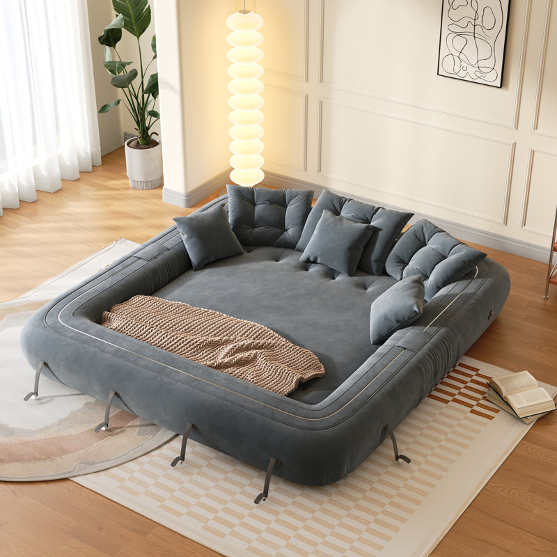 Canapé-lit convertible en velours Anchondo, H 23,6 po x l 86,2 po x P 40,2 po, Gris