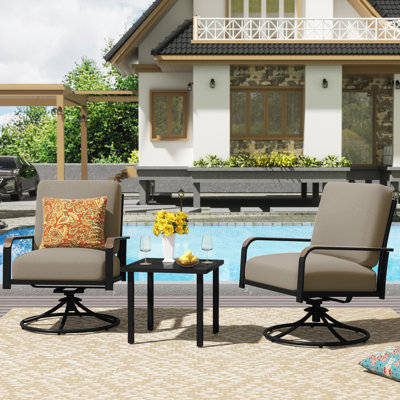 Nickita 3 Piece Seating Group, Swivel Rocking Chair with 6" Olefin Cushions