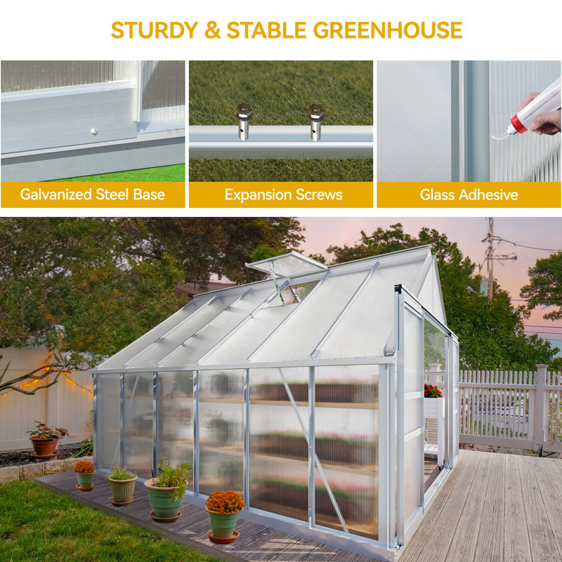 8' x 10' Dual-wall Polycarbonate Greenhouse with Aluminum Frame