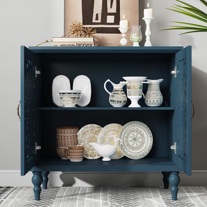Armoire vintage avec tablettes réglables, buffet avec creux sculpté , Bleu