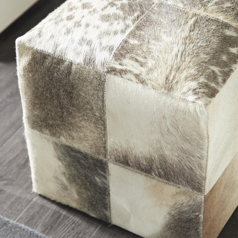 Tabouret de salon en cuir, Cuir véritable gris
