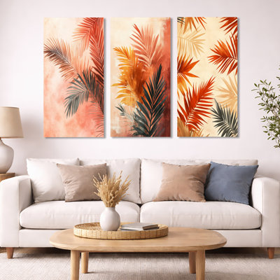«Terracotta Palm Vibes - Pink Palms», ensemble de 3 reproductions d'art sur toile