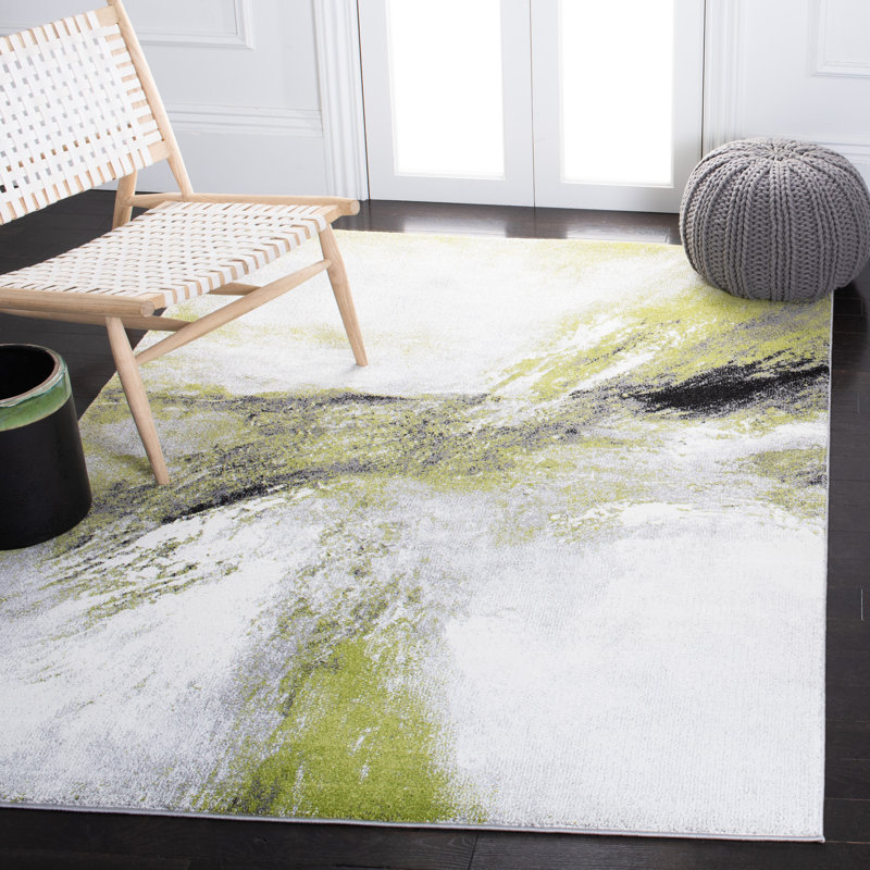 Rizer Abstract Gray/Green Area Rug, Round 4'
