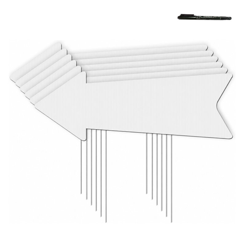 Lot de 6 panneaux fléchés vierges avec piquets, 40 x 13 cm, panneaux directionnels double face pour pelouse, mariage, anniversaire, vente-débarras, événement extérieur