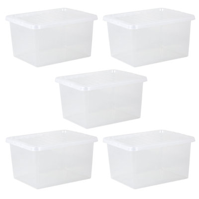 Wham Crystal 31L Plastic Storage Box Pack of 5 Clear