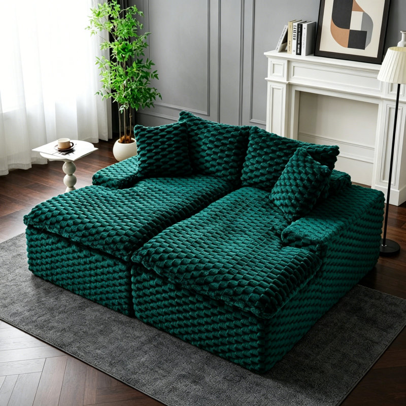 Double Chaise Lounge, Turtle Velvet Upholstered Sofa Bench with High Resilience Sponge, Multi-Functional Seating for Living Room Bedroom
