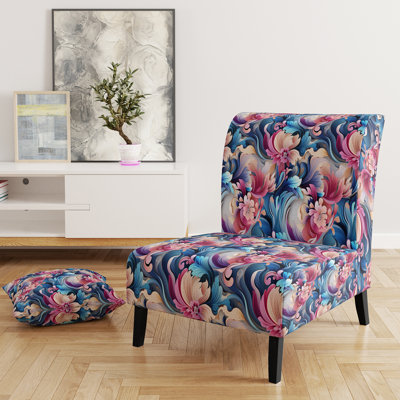 Fauteuil de chambre bohème rembourré en velours rose et mauve à motif cachemire romantique I