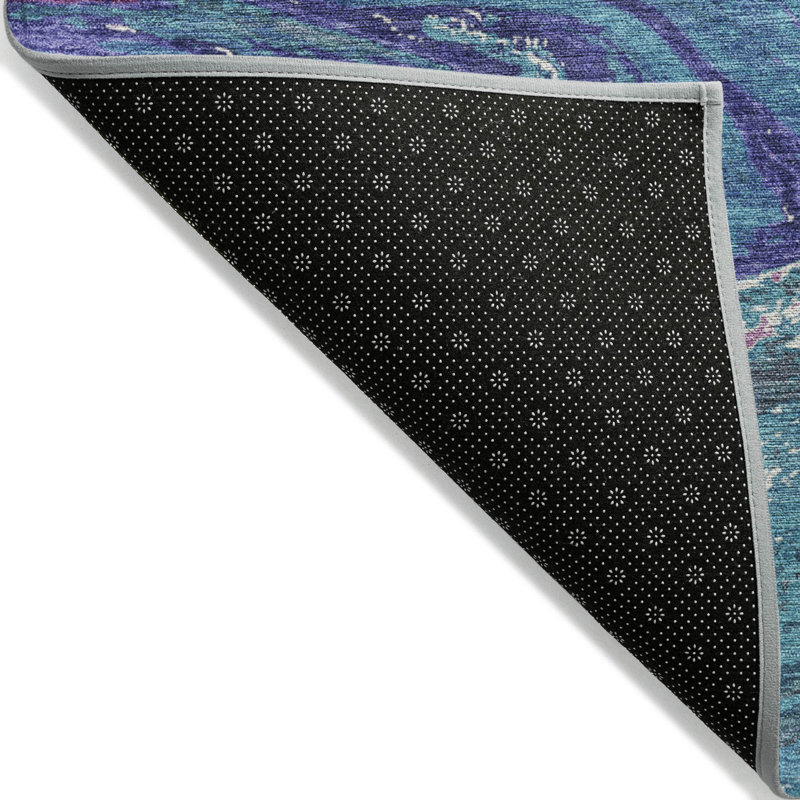 Teal Abstract Washable Synthetic Rectangular Rug 30" x 20"