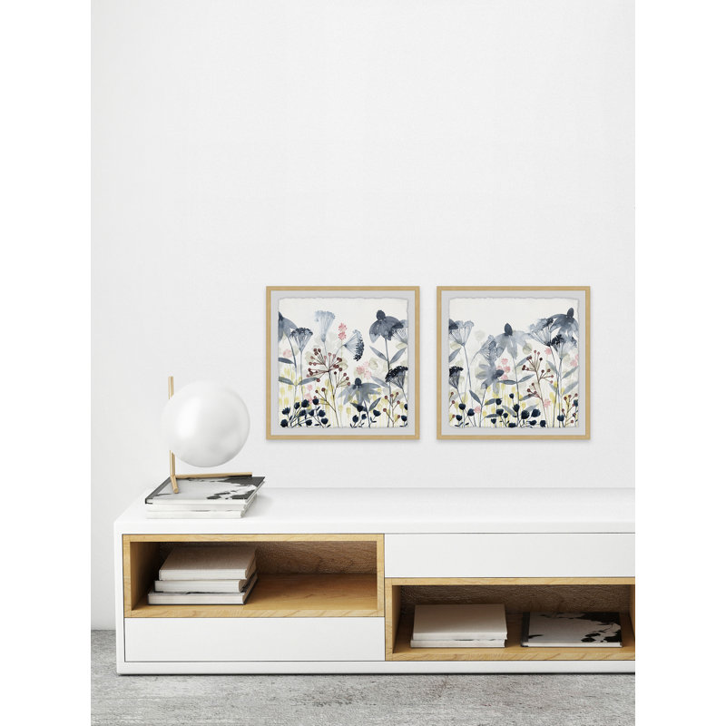« happy jardin ii », ensemble de 2 reproductions de peintures à l’aquarelle encadrées, H 12 po x l 12 po x P 1,5 po