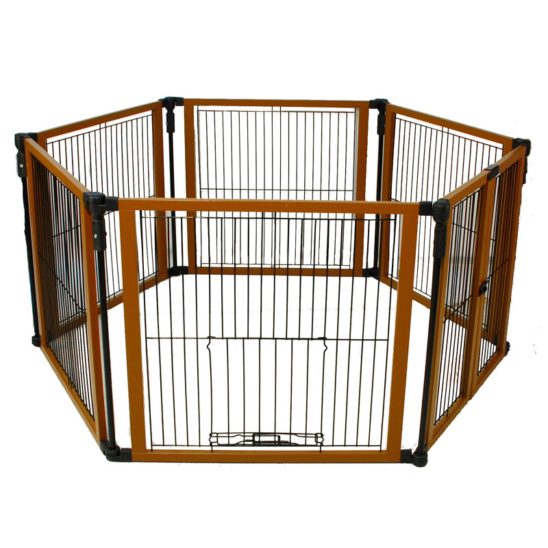 Expandable Freestanding Medium Pet Gate with Wood and Metal Frame