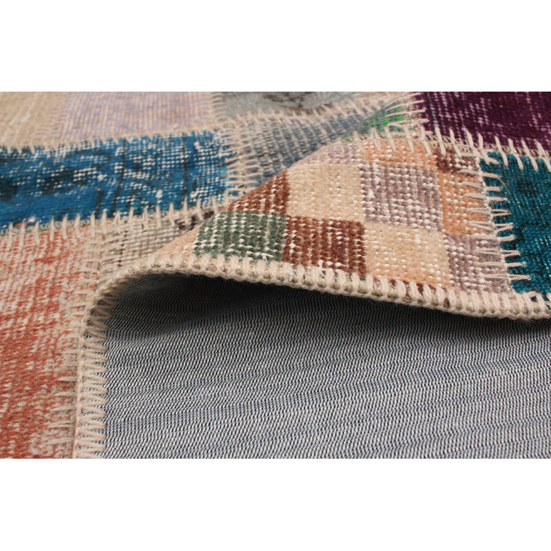 Tapis décoratif en laine noué à la main de conception unique noué à la main New Age 5 pi 7 po x 7 pi 10 po taupe/gris clair/bleu sarcelle