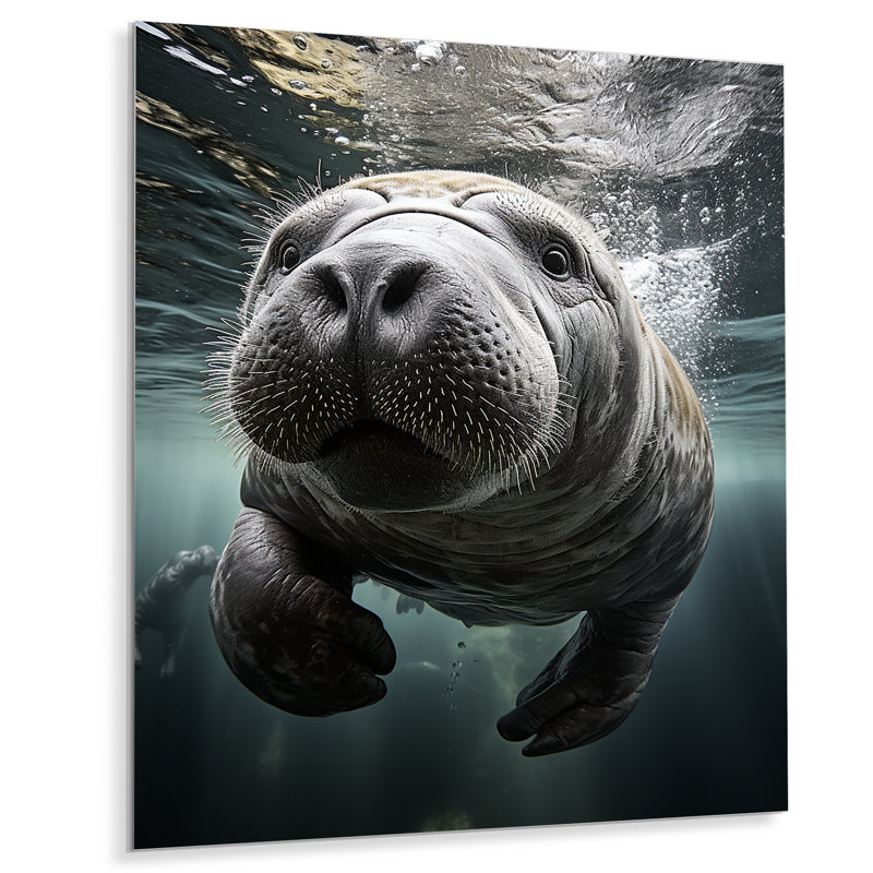 Décoration murale en métal gris sarcelle gris - lamantin, H 20 po x l 12 po x P 1 po