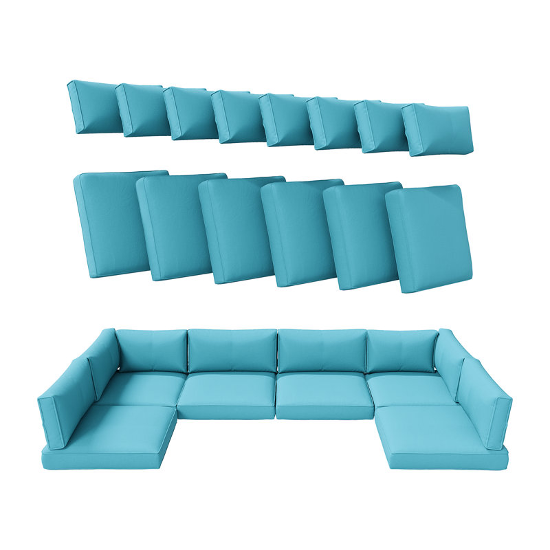 14-Pcs Outdoor 4" Thick Cushion Set, Outdoor Patio Cushion Cover Replacement, Water-Repellent Sofa Cushion, Aqua