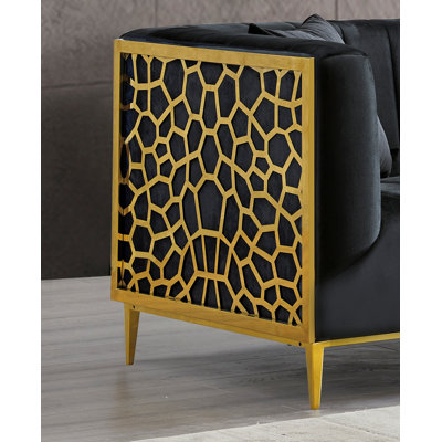 Yudani 2 - Piece Sofa and Loveseat Black Velvet Living Room Set by Mercer41