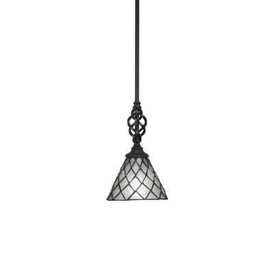 Eleganté Stem Hung Mini Pendant Shown In Matte Black Finish With 7" Diamond Ice Art Glass