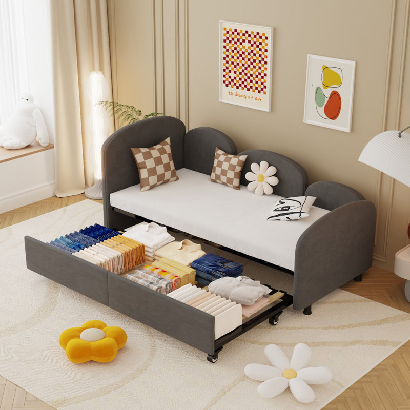 Velvet Upholstered Daybed, Gray
