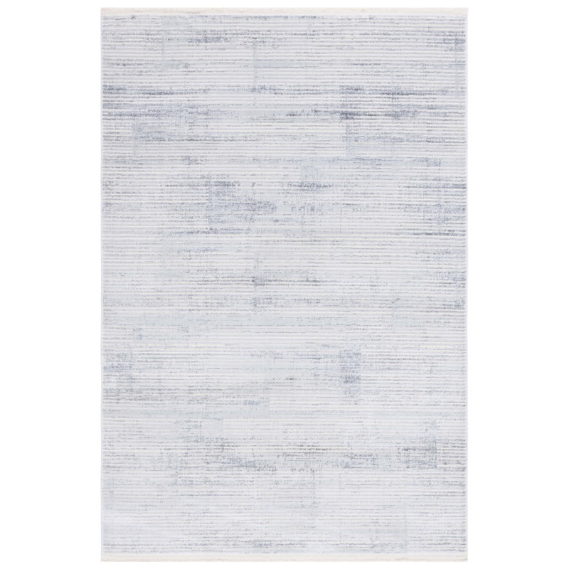 Tapis gris / ivoire en polypropylène tissé à la machine Herblain, Rectangle 9 pi x 12 pi