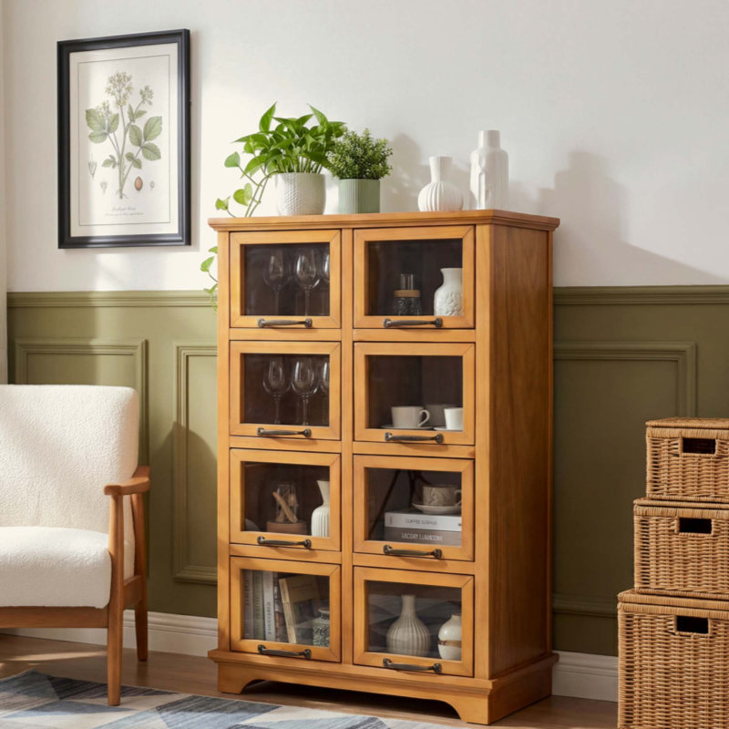 Armoire de rangement moderne avec 8 portes, vitrine