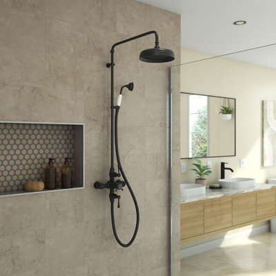 Ensemble de robinet de douche avec douche à main 10 x 22 Abbey, noir mat