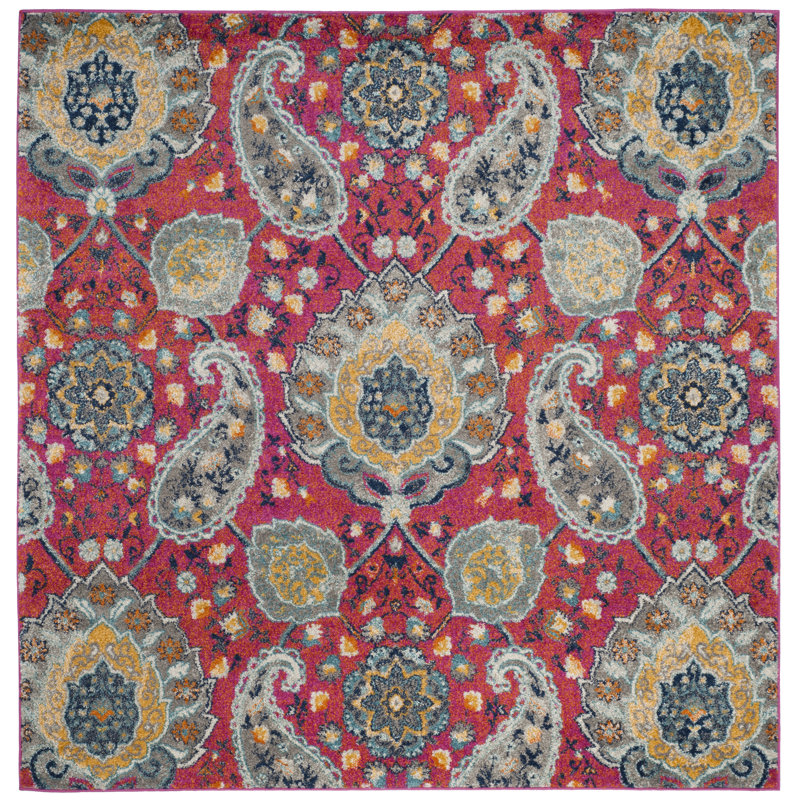 Christa Traditional Flatweave Fuchsia/Gold Area Rug, Square 4'