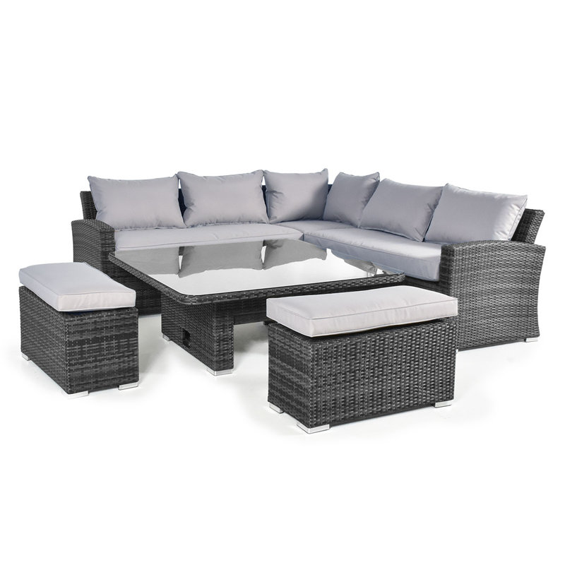 Olli Deluxe Rattan Corner Dining Set - with Rising Table, Grey