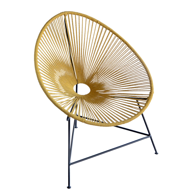 Ensemble de 2 chaises d'appoint en corde orange avec structure en fer noir Sativa, Jaune