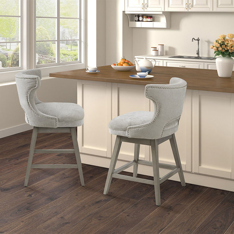 Tabouret de comptoir pivotant 25,75 po, Gris, Gris clair