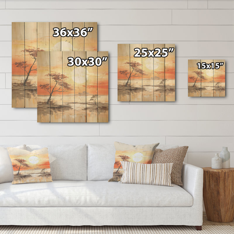 Sunsets Simplicity Desert Solitude - Minimalisme, art mural sur bois de pin naturel, H 15 po x l 15 po