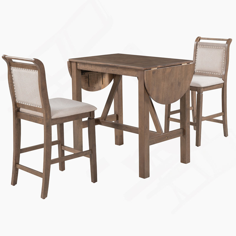 3-Piece Counter Height Drop Leaf Dining Table Set With 2 Upholstered Dining Chairs