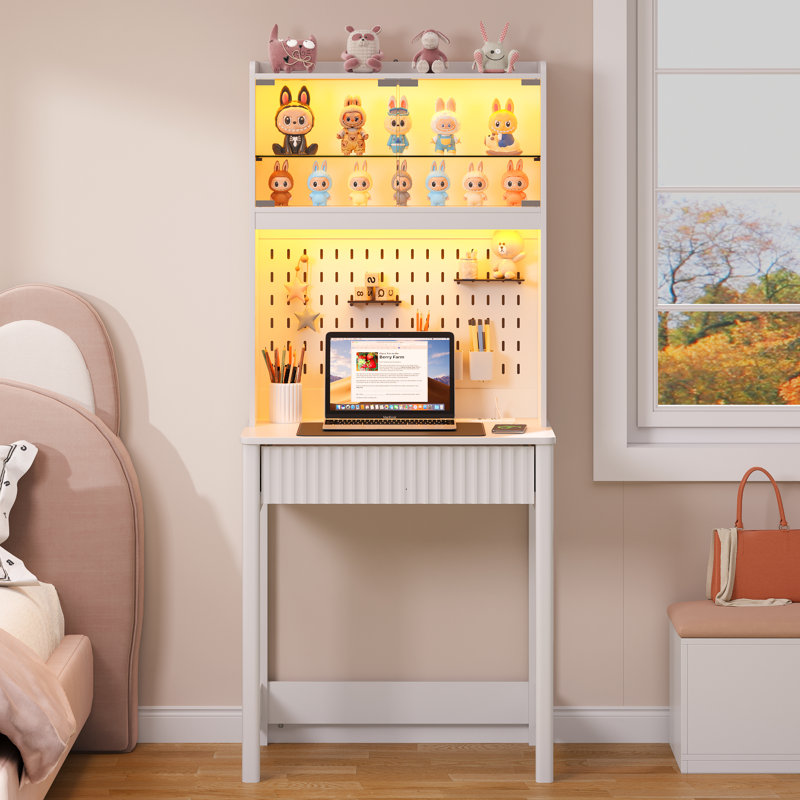 Computer Desk with Power Outlet, White
