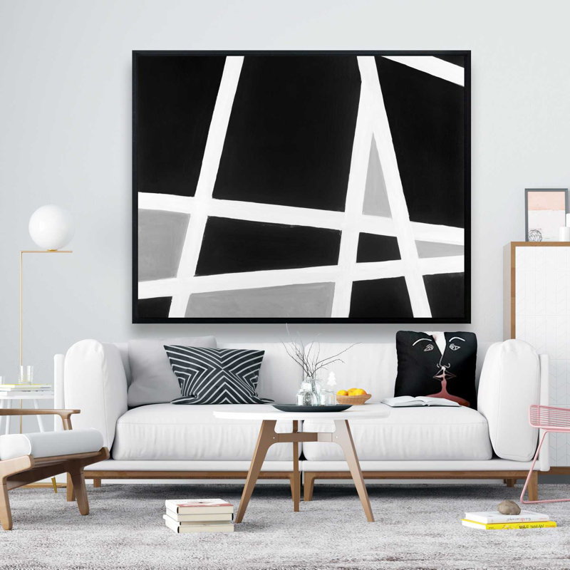 Lignes abstraites noires et blanches - Toile encadrée, décoration intérieure, H 49,25 po x l 61,25 po