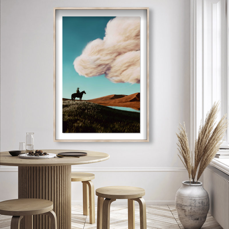 Cowboy Surreal Print by Oliver Gal, 37.5"H x 55.5"W, Natural Oak Shadowbox
