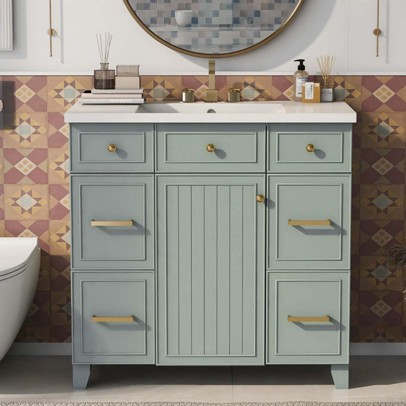 Meuble-lavabo simple 36,11 avec comptoir, Vert