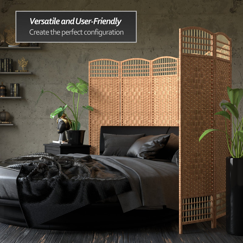 67" x 64" Weave 5 Panel Room Divider, Natural, 5