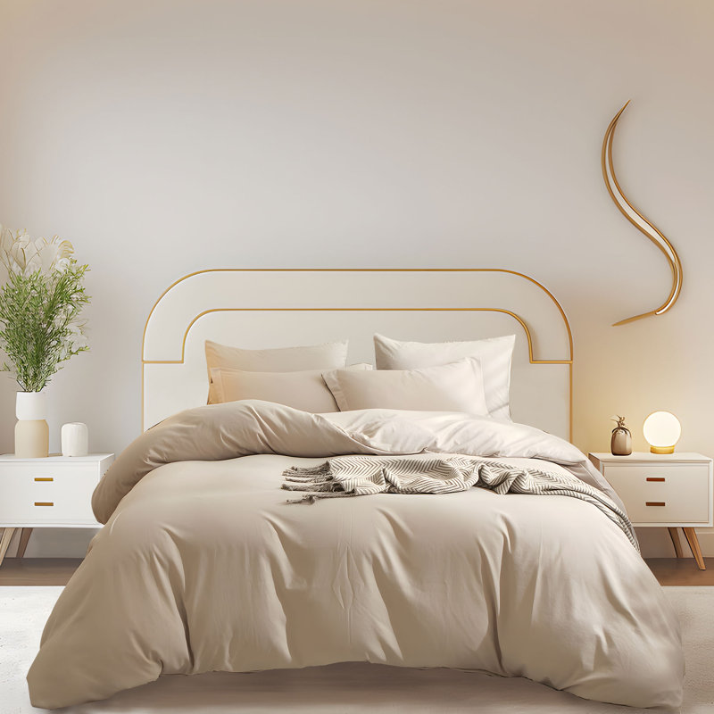  Breathable Washed Microfiber Duvet Cover Set, Beige Gray, Twin Duvet Cover + 2 Standard Shams