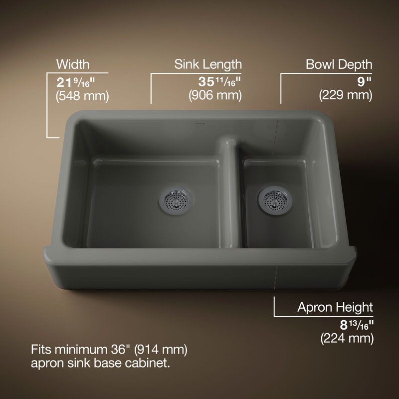 Whitehaven® 36" L x 22" W Double Basin Farmhouse Kitchen Sink, Thunder Gray