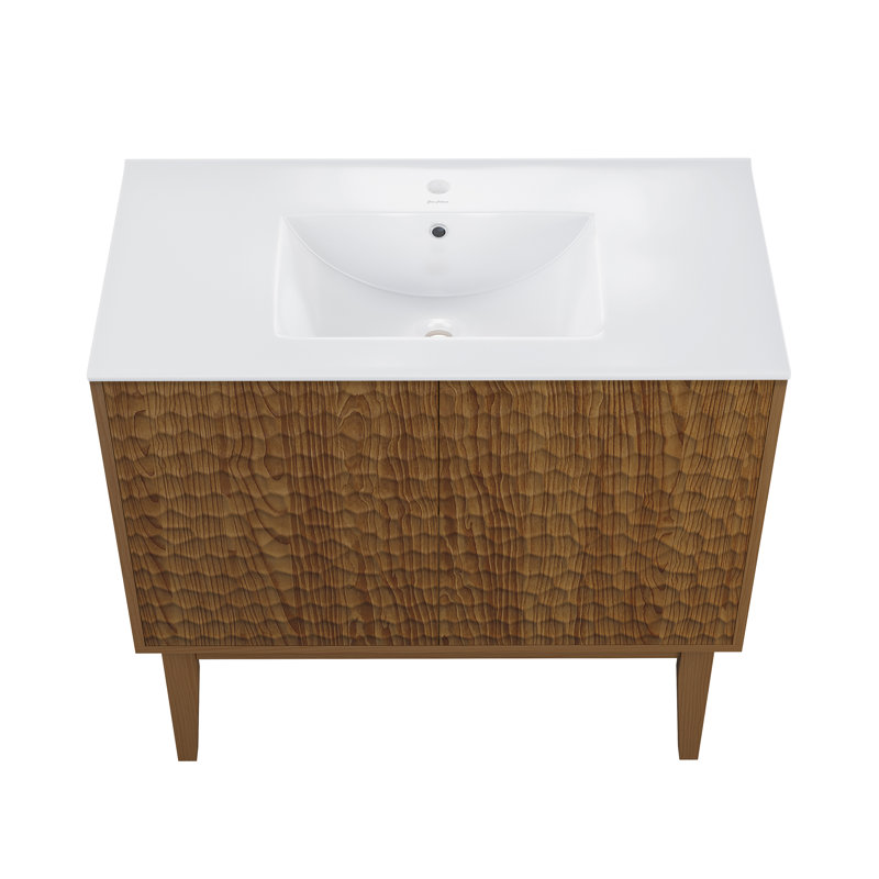 Bosse 36" Brown Oak Freestanding Vanity with White Ceramic Sink
