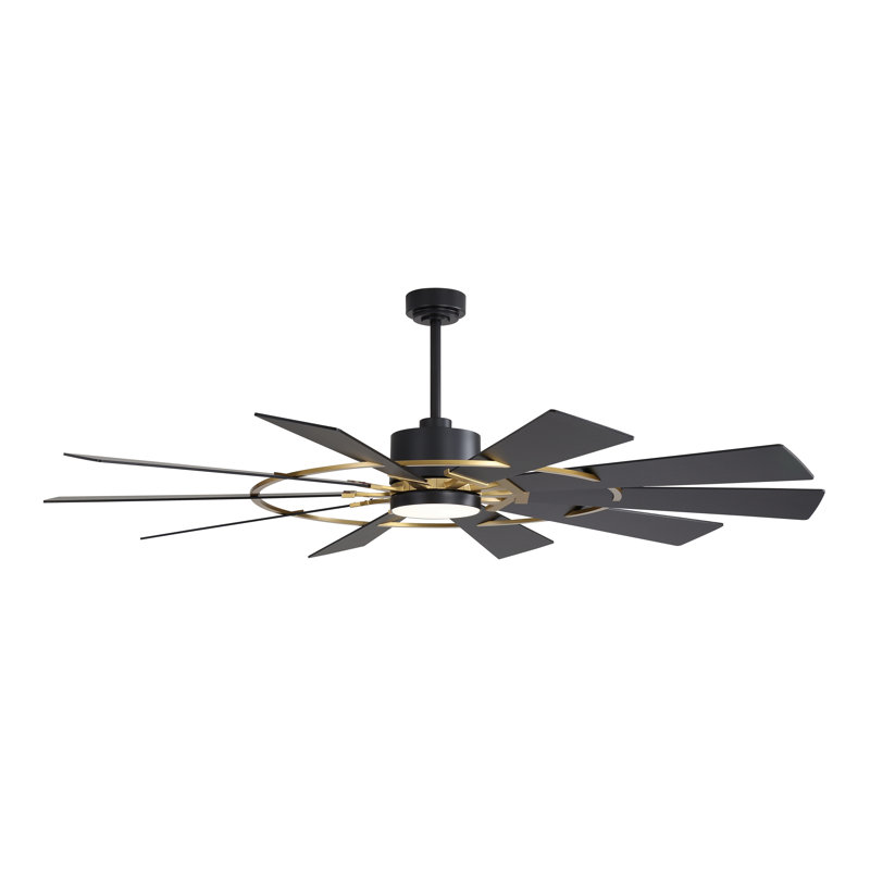 Windmill 72inch 10 Blades Ceiling Fan With Lights and Remote 3 Downrod Dc Motor 6-Speed,Black and Gold, Gold/Black, Black