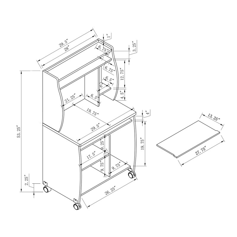 Chariot utilitaire avec tablettes et support à épices, roulettes verrouillables pour la mobilité, machine à café à micro-ondes à espace ouvert, tablette coulissante sur glissières en métal pré-assemblées 3/4, support de rangement efficace, mouv