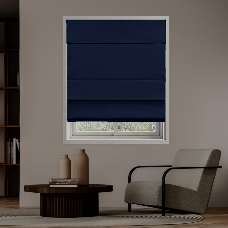 Coursey Cordless Blackout 100% Cotton Roman Shade with Cellular Shade Backing, 33"W x 72"L, Navy