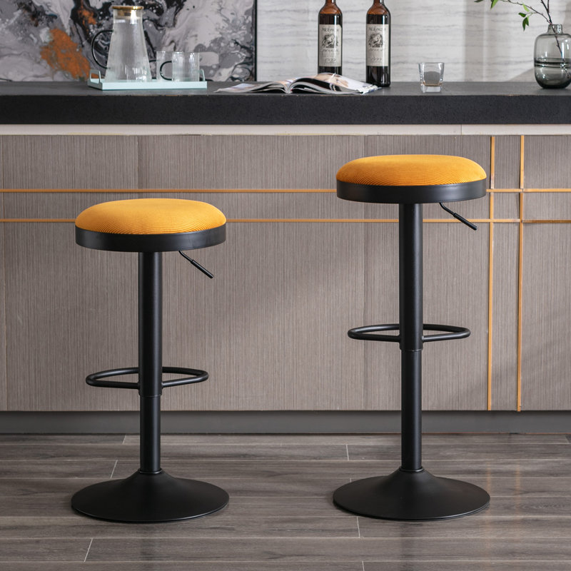 Yellow Adjustable Swivel Backless Faux Leather Bar Stools, Set of 2