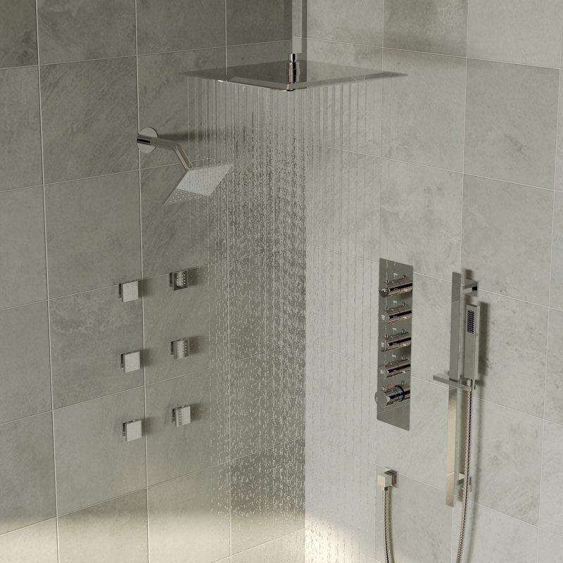 Robinet de douche à haute pression à fixation au plafond 16 po, système de pomme de douche à double effet de pluie avec valve thermostatique