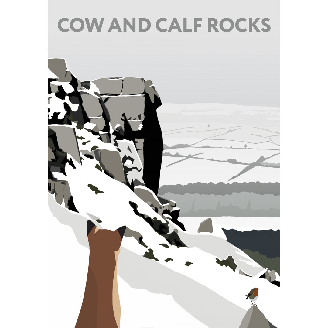 Cow And Calf Rocks Snow by Richard O'Neil - Print