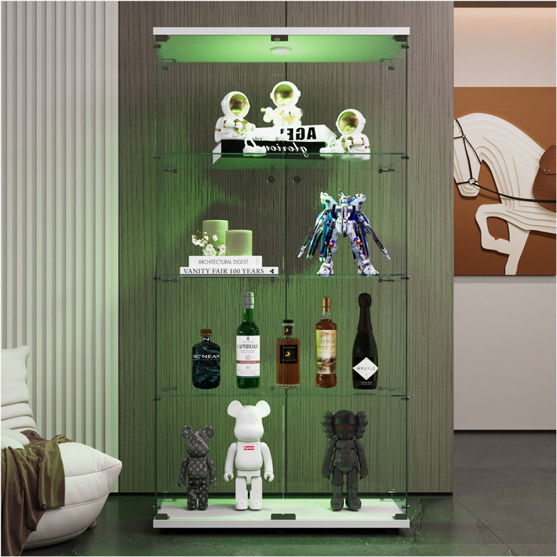 Vitrine à deux portes avec 4 lumières DEL et porte vitrée, Blanc
