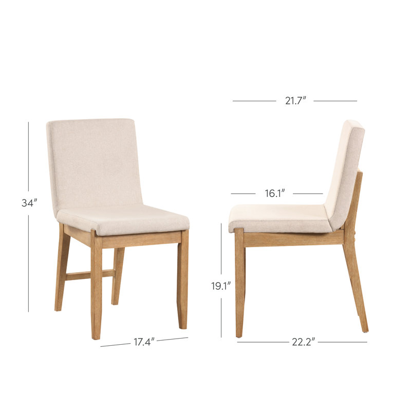 Chaise rembourrée avec dossier plein et structure en bois massif, Lin naturel / brun clair, 1
