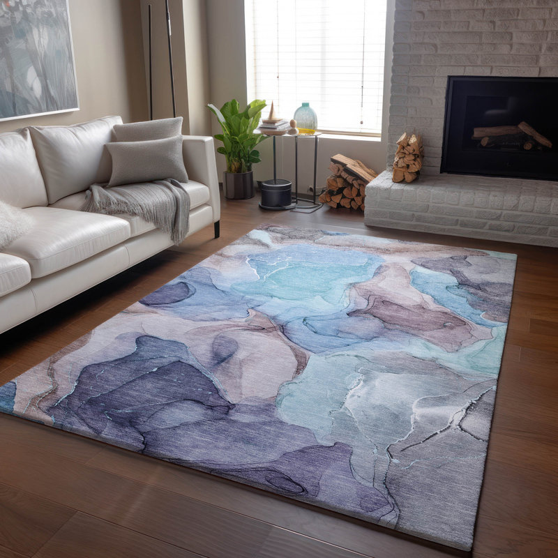 Tapis bleu marine 9 pi x 12 pi lavable à la machine de qualité supérieure Cerrito AMF504, Rectangulaire 8 pi x 10 pi