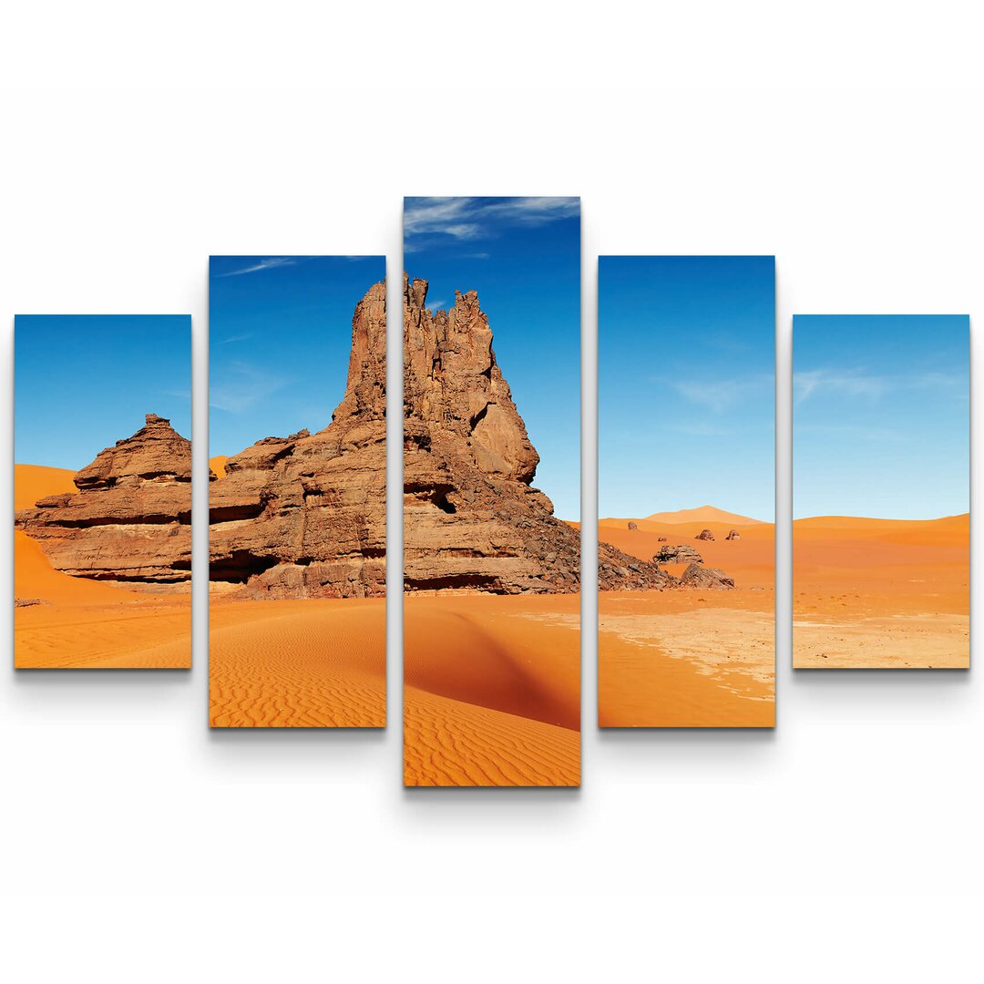 5-tlg. Leinwandbilder-Set Sanddünen und Felsen Sahara - Algerien