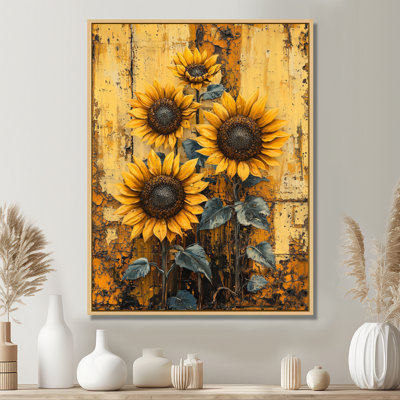 Donnavan Farmhouse Barn Sunflowers At The Fence I - Art mural de tournesols