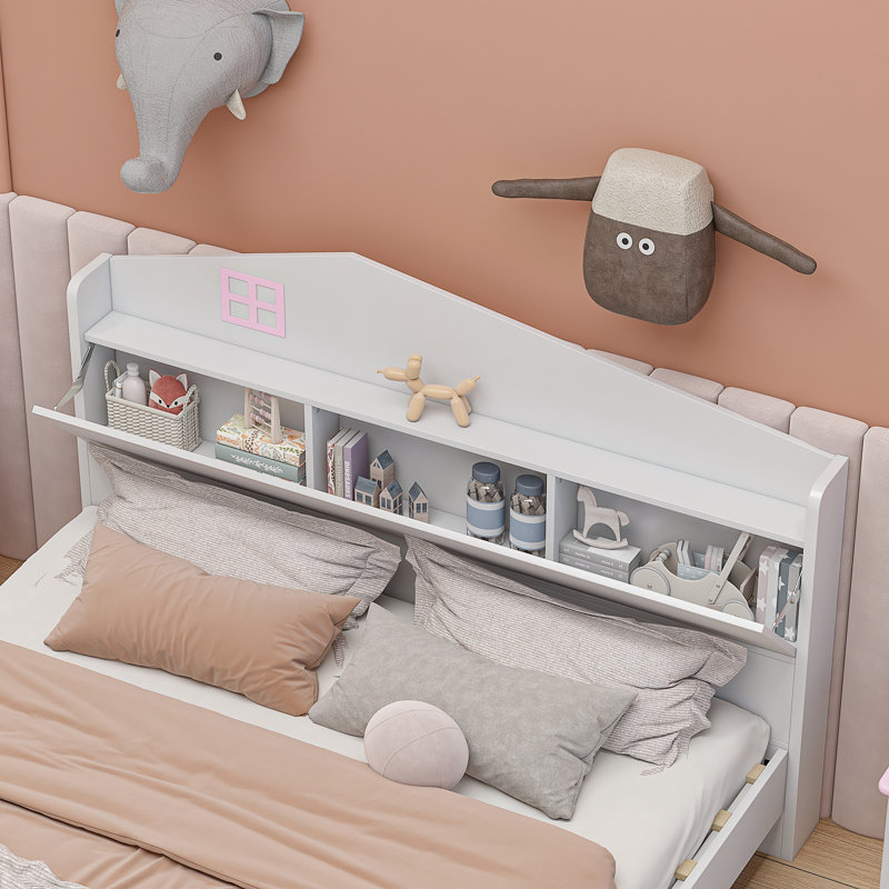 Lit en bois avec tête de lit Sherrell, Lit simple, Blanc
