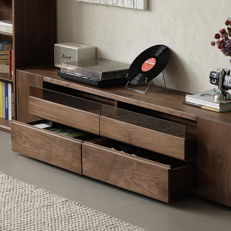 Meuble télé en bois massif noyer noir, 82.7"